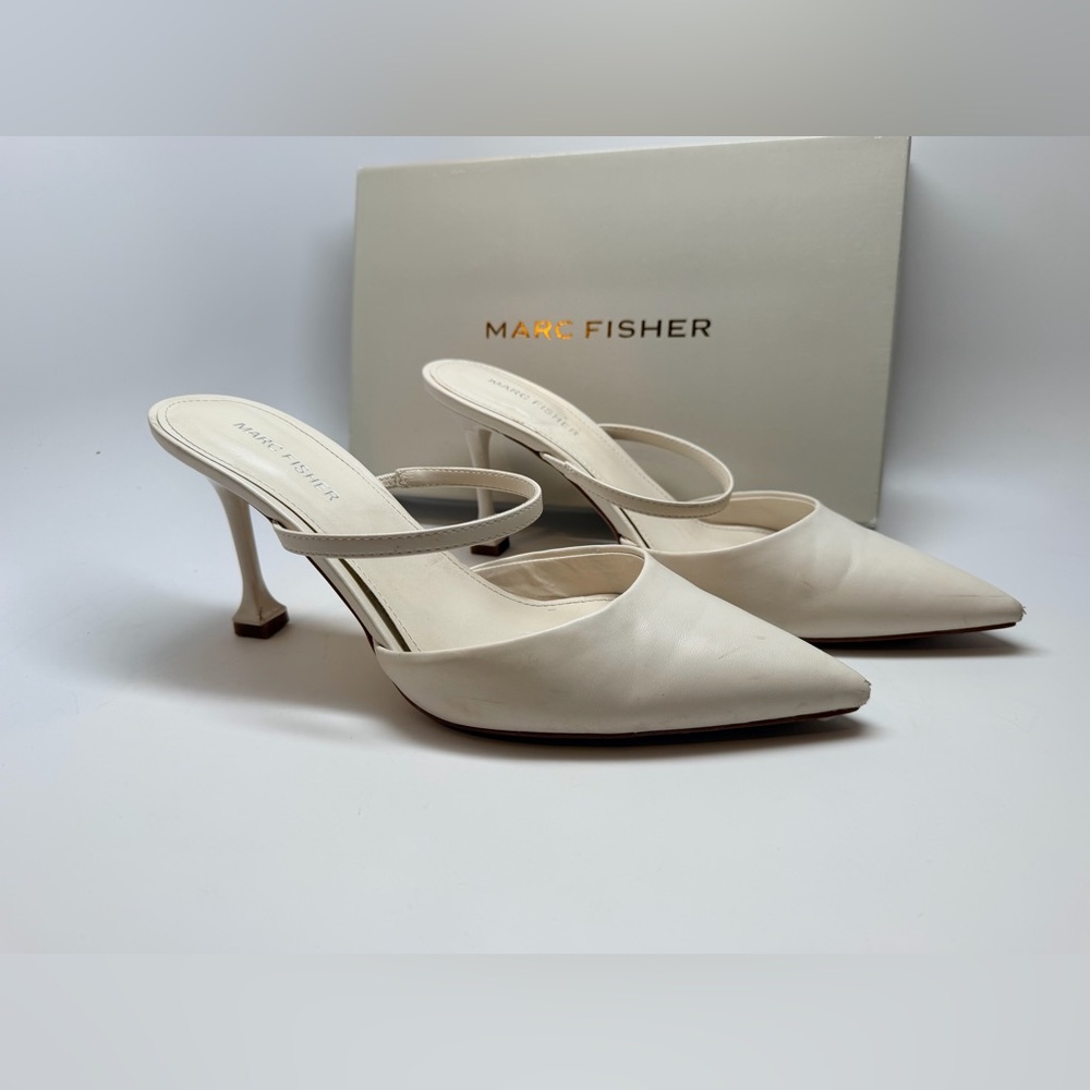 Marc Fisher Cream Pointed-Toe Slingback Pumps